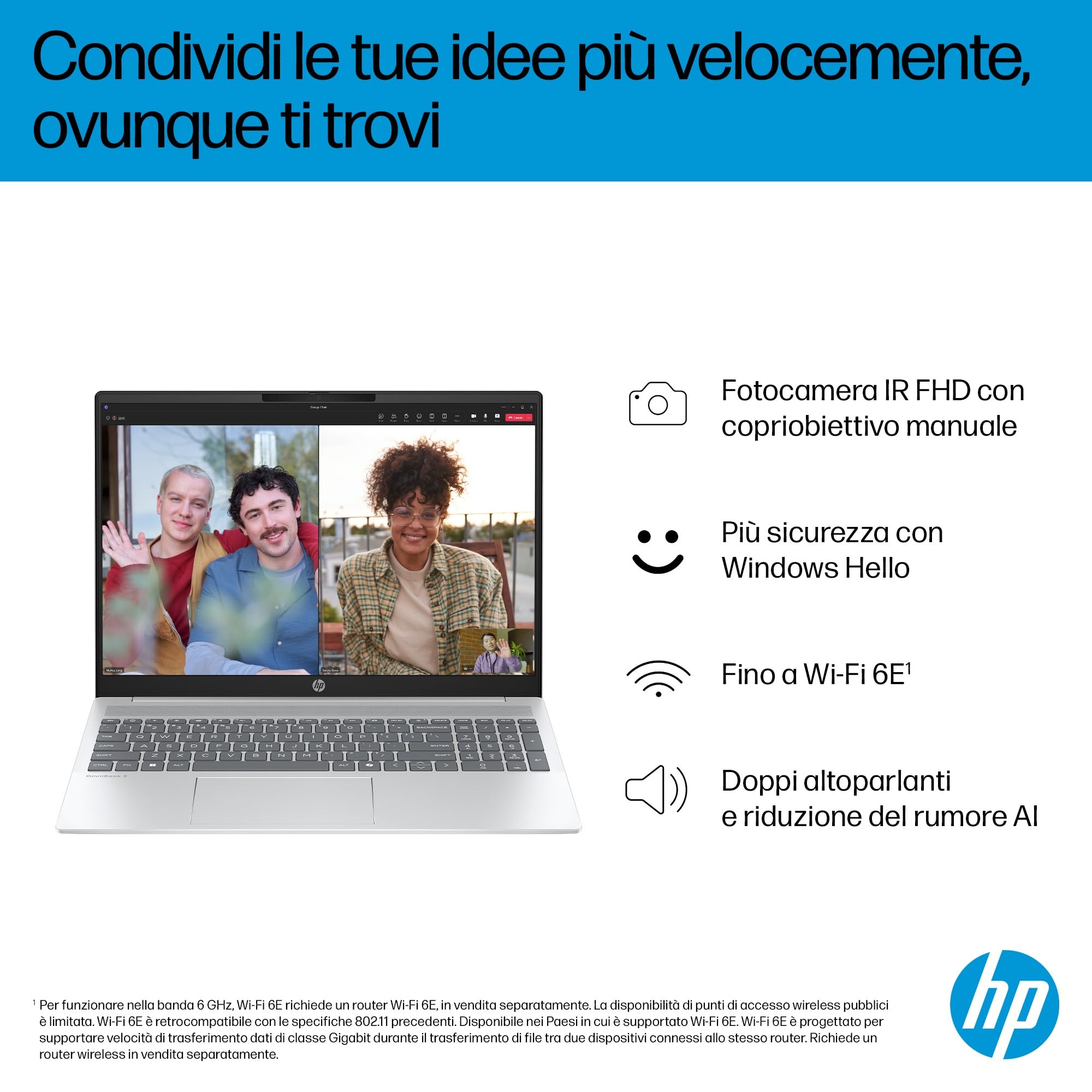 HP OmniBook 5 16-af1003sl, Notebook, (Intel Core Ultra 7 255U AI PC, 24GB RAM, 1TB SSD, Windows 11), Lavoro d'ufficio avanzato, Multitasking, Computer portatile, Tastiera Italiana QWERTY, Blu