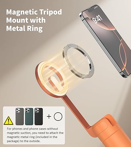 Miniatura 2 de TONEOF Palo de Selfie Magnético Trípode de 68 pulgadas con Soporte Magnético Fuerte de Aluminio para Magsafe, Soporte de Trípode Giratorio de 360°