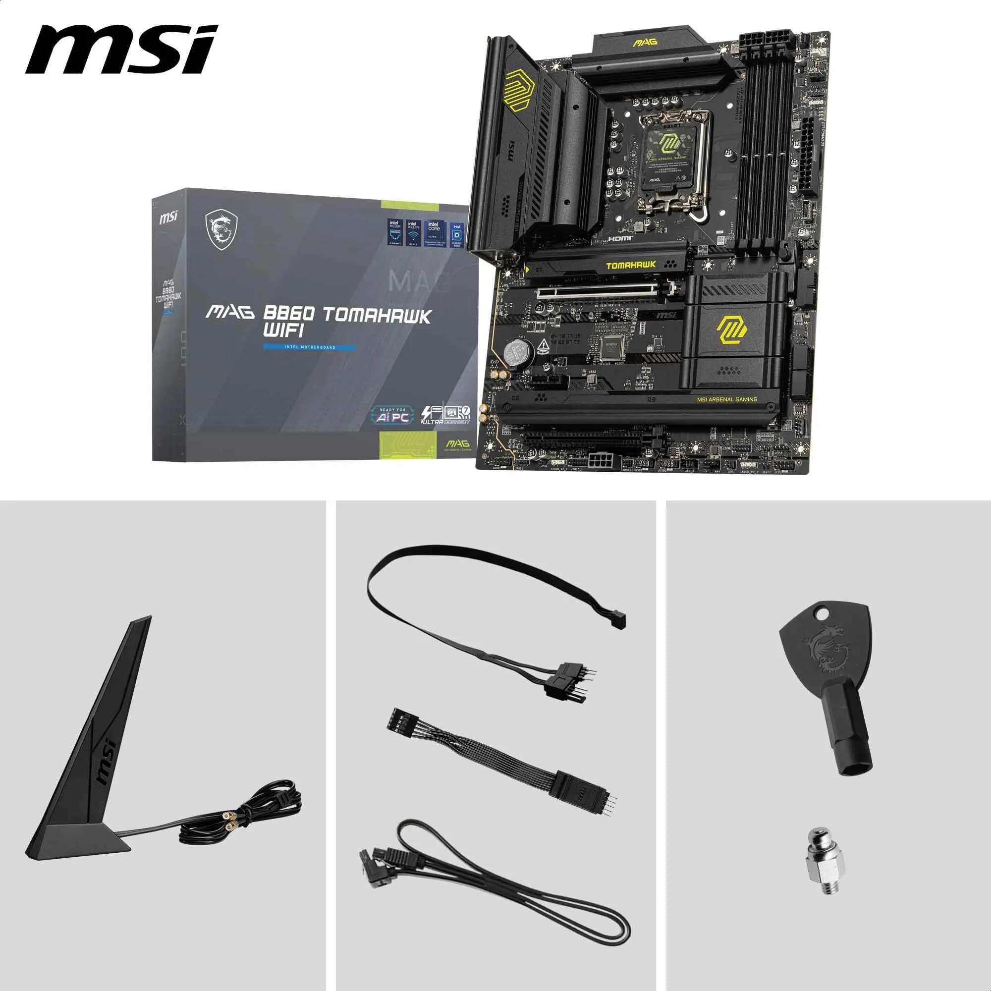 MAG B860 TOMAHAWK WIFI Płyta główna, ATX - Obsługuje procesory Intel Core Ultra (seria 2), LGA 1851 - DDR5 Memory Boost 9200+ MT/s OC, 1 x PCIe 5.0 x16, 1 x M.2 Gen 5, 5G LAN, Wi-Fi 7