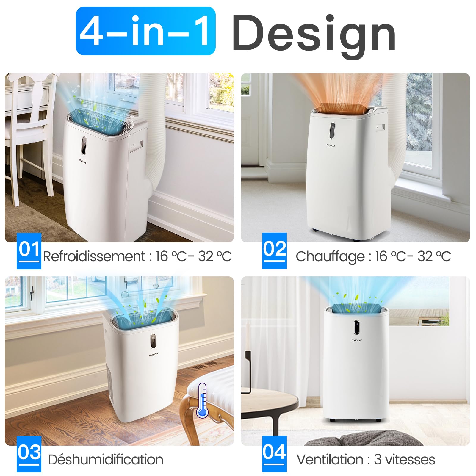 SOARS Climatiseur Mobile, 16000BTU 4,7kW, 4 en 1 Refroidissement & Chauffage & Déshumidification & Ventilateur, avec Tuyau d'Évacuation, Télécommande/Application, Minuterie 24H (16000BTU 4,7kW)