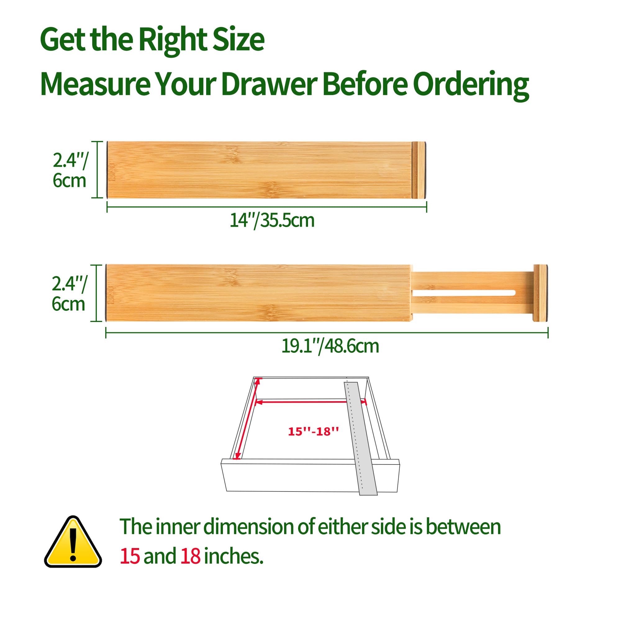VaeFae 6-Pack Bamboo Drawer Dividers (Fits 15