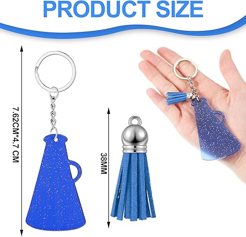 Miniatura 2 de 20 llaveros acrílicos de megáfono con borla, llavero acrílico de 3 pulgadas en blanco para decoración de fiesta de animadora de bienvenida, semana