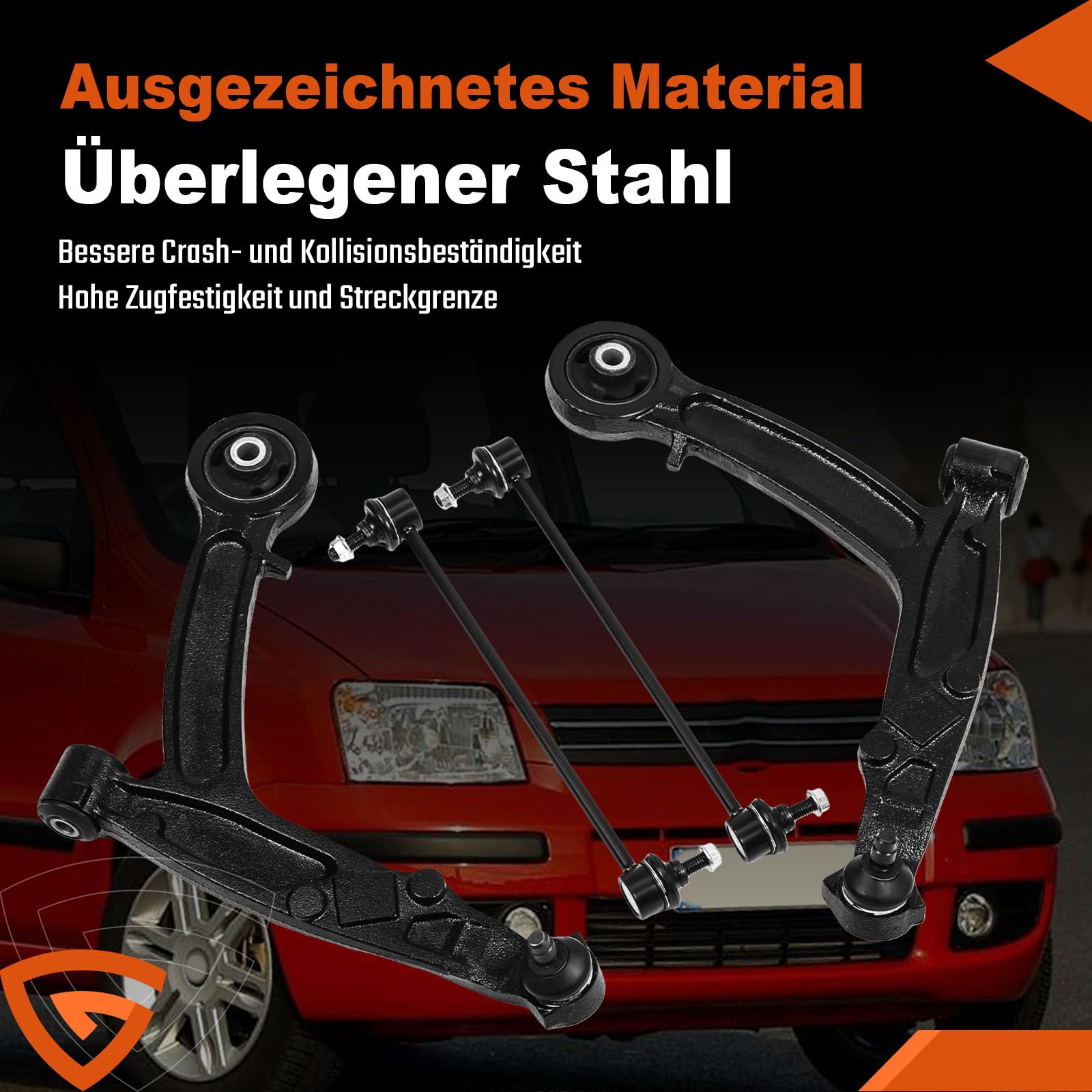 2 x wahacz z drążkiem łączącym, zestaw przedniej osi, dolny, lewy i prawy przód, kompatybilny z Fiat Panda 169 2003-2013 50703128, 50703129, 51856872, 51857133