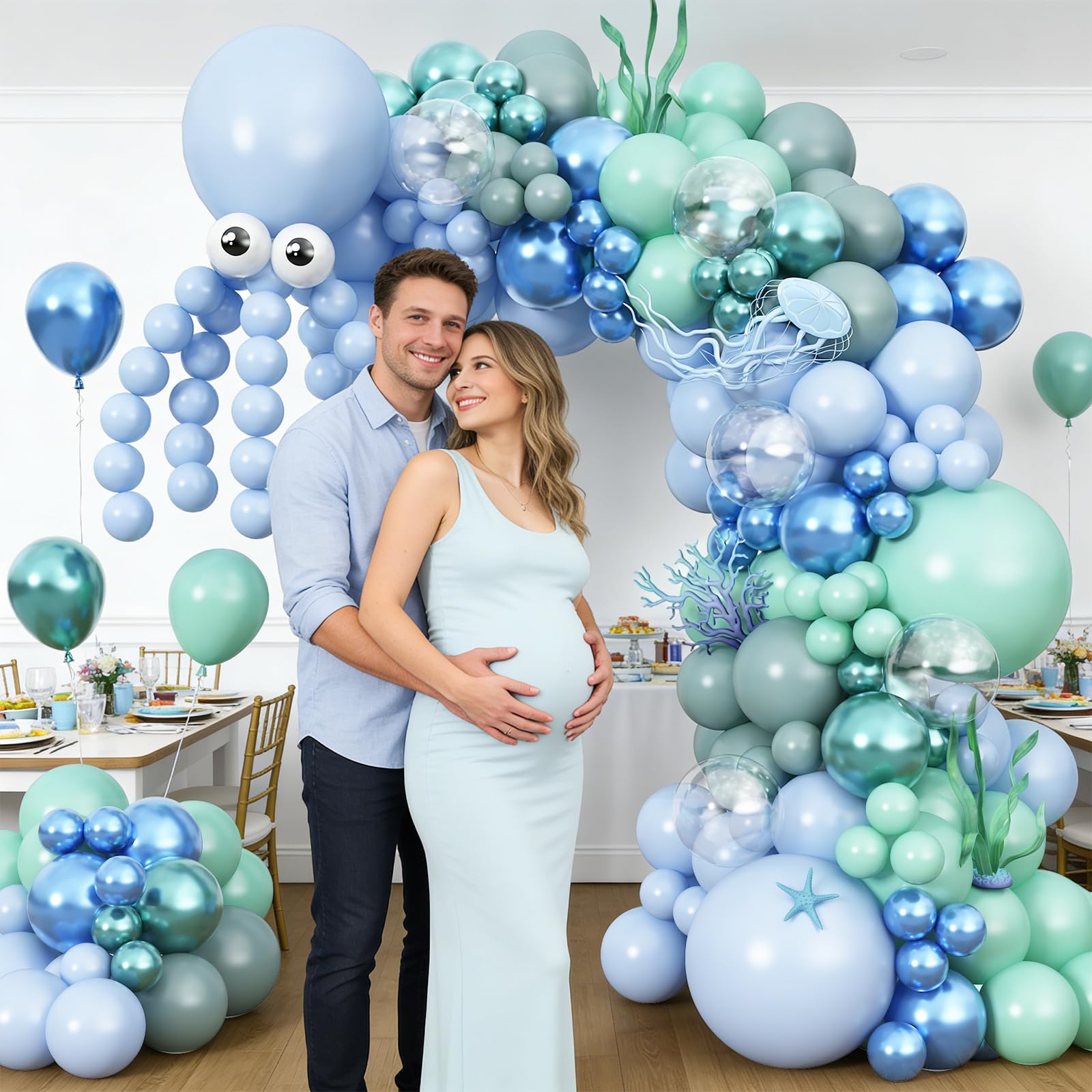 Zestaw łuków balonów z ośmiornicą, 177 szt. podmorskich dekoracji imprezowych, balonów, łuk do zwierząt morskich, oceanu, na urodziny, baby shower, plażę, basen, artykuły imprezowe, z ośmiornicą