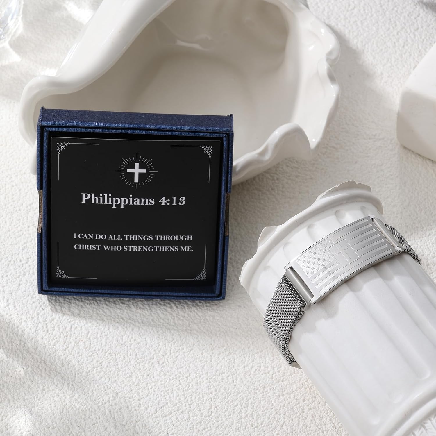 American Flag Cross Bracelets Bible Verse Stainless Steel Adjustable Bracelet Religious Christian Jewelry Gifts for Men Birthday Easter Baptism Valentine Gifts Grandson Son - Image 2