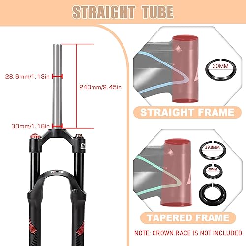 Miniatura 3 de BUCKLOS Horquillas de suspensión de bicicleta de montaña, 26/27.5/29 pulgadas, horquilla delantera de bicicleta MTB con ajuste de precarga, 3.937 in