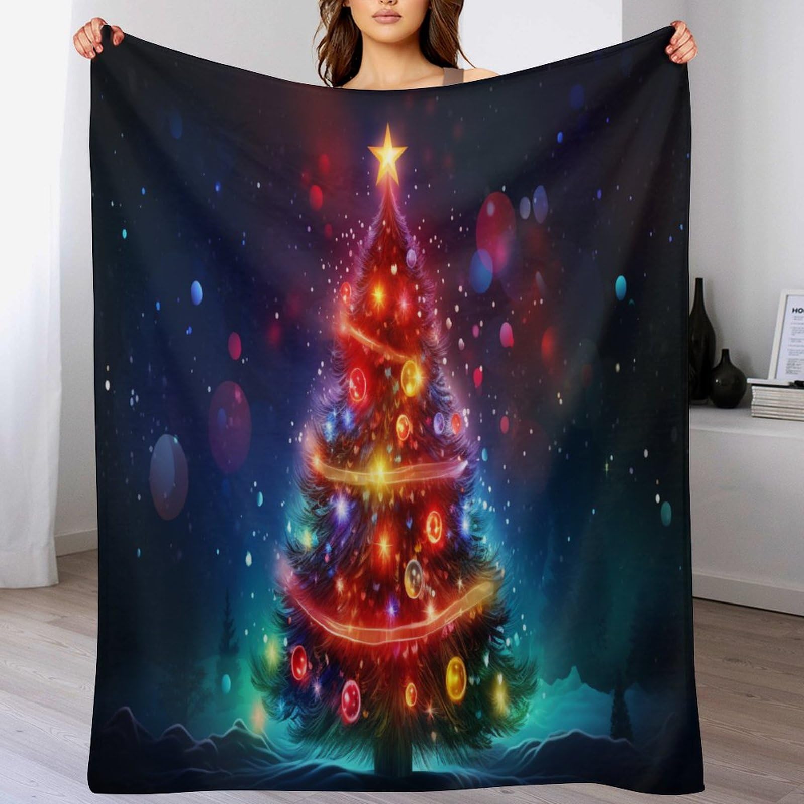 Couverture polaire sapin de Noël plaid cocooning pour canapé et soirées d'hiver au chaud