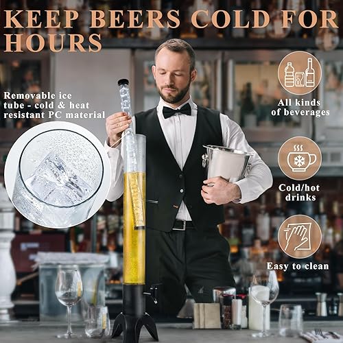 Miniatura 7 de Torre de bebidas, dispensador de torre de bebidas de 3 litros con tubo de hielo y luz LED, dispensador de cerveza de mesa de 3.17 cuartos de galón /