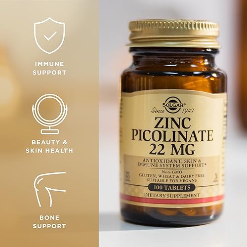 Miniatura 4 de Solgar Picolinato de zinc 22 mg 100 comprimidos  Pack de 3  Antioxidante Apoyo para la Piel e Inmunológico  Sin OMG Vegano Sin gluten Lácteos Kosher