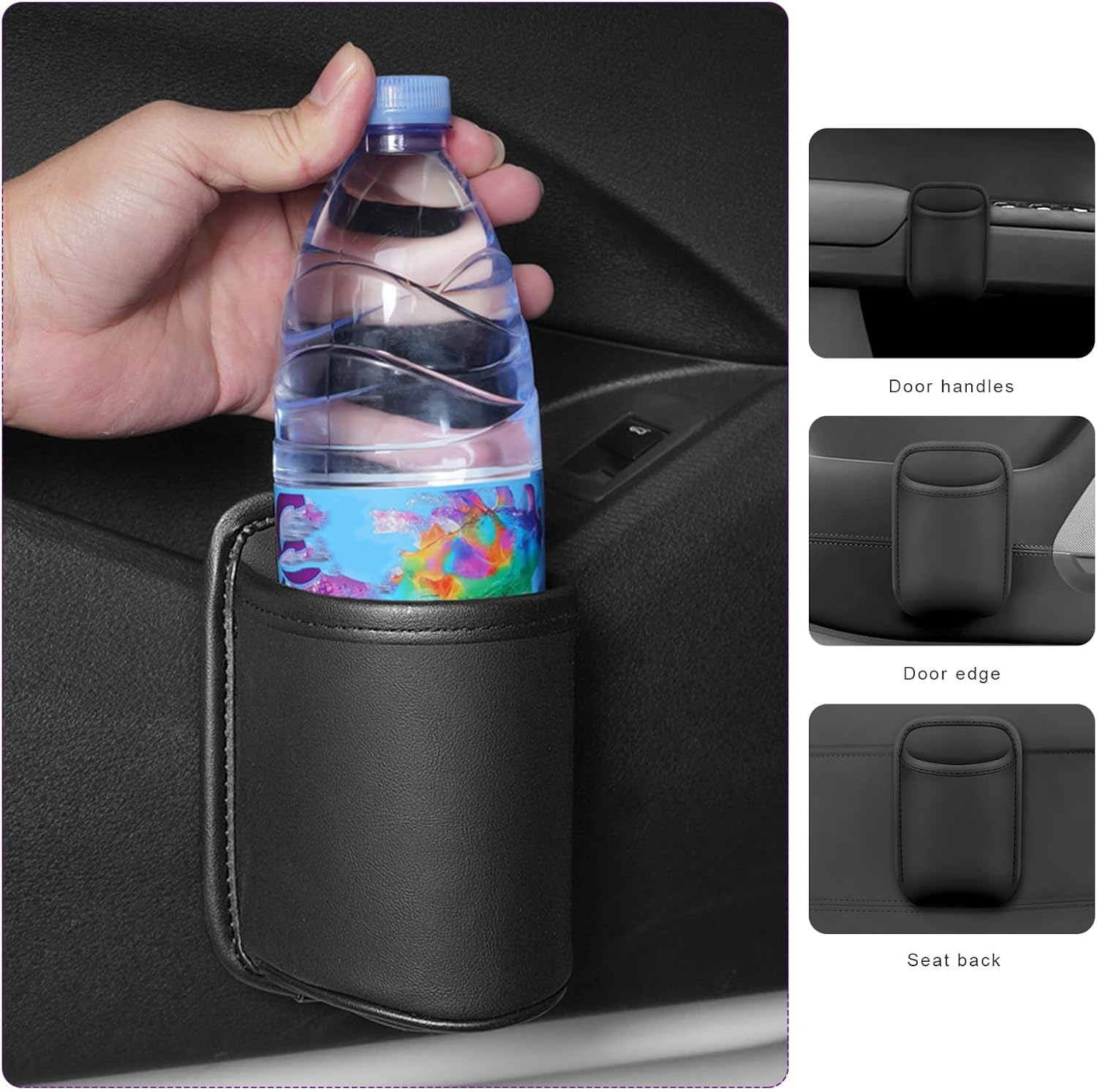 2 PCS Large Car Door Cup Holders, Clip On Beverage Drink Holder Vehicle Door Storage Organizer, Scratch-Resistant Leather Water Bottle Hanging Holder for SUV Sedan Truck (Black) - Image 5