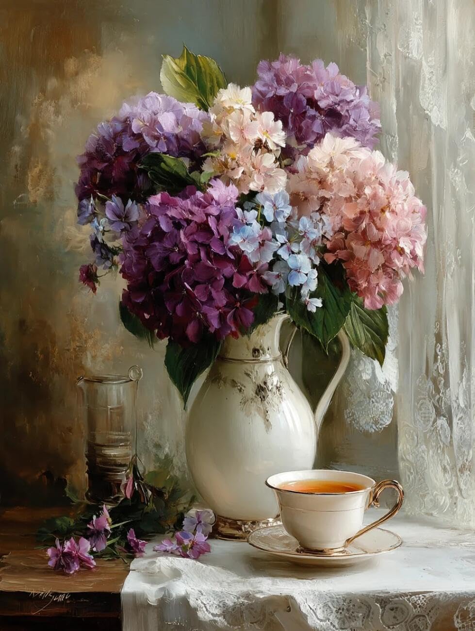 RKFLGEW 14CT Cross Stitching Kit Hydrangeas in A Vase Cross Stitch Starter Set for Adults DIY Needlepoint Kits Embroidery Patterns Home Decoration 40x50cm