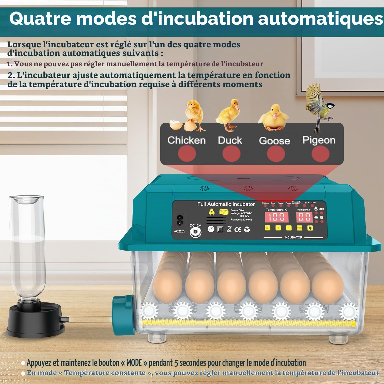 36 Oeufs Couveuse Oeuf Automatique, Incubateur Oeuf Automatique, Retournement Automatique, ContrôLe De L'Humidité, 5 Modes D'Incubation, SystèMe D'Alarme, Pour Poulet Canard Oie Caille Oeufs (A)