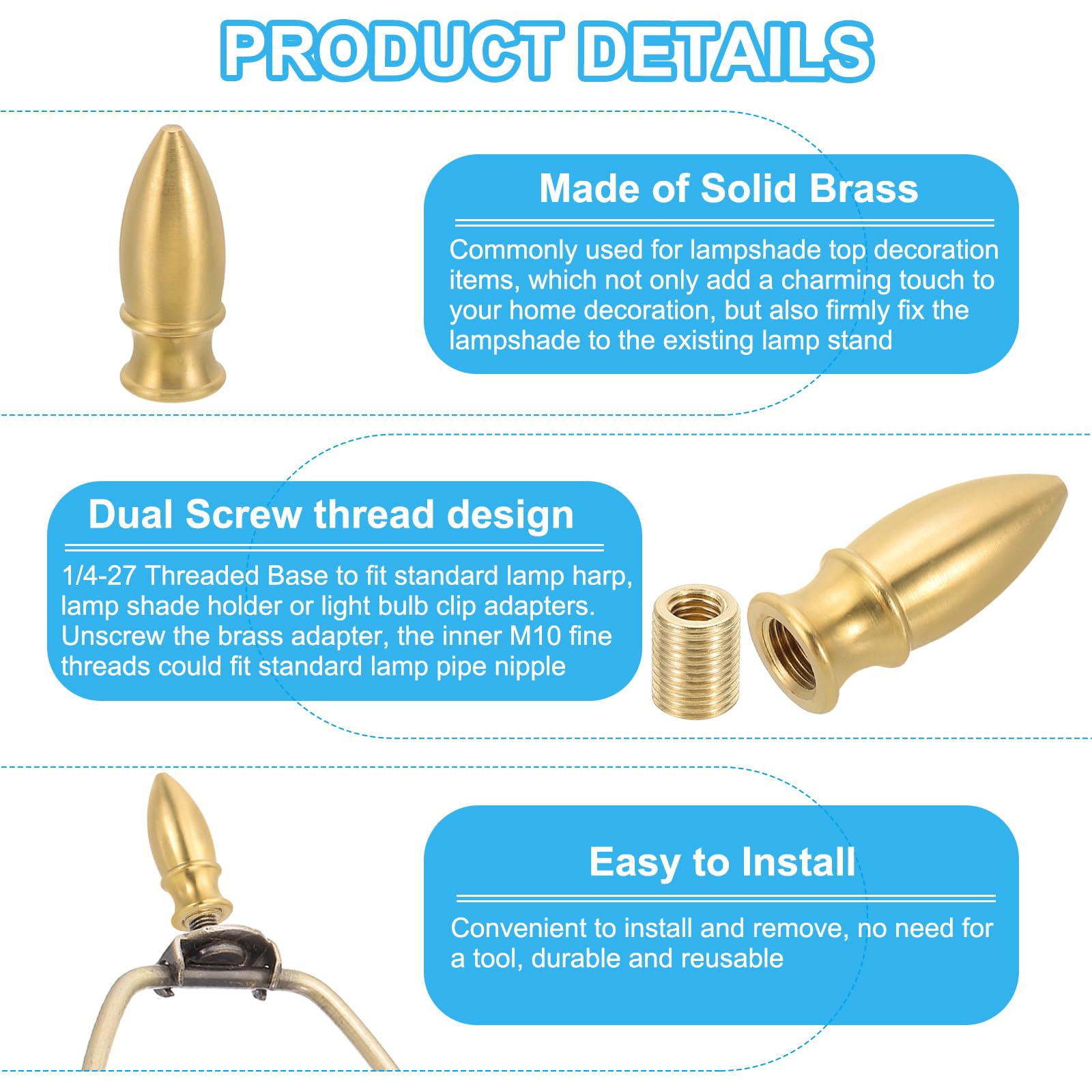 PATIKIL 16 x 40mm Lamp Finials Caps Knob - Image 4