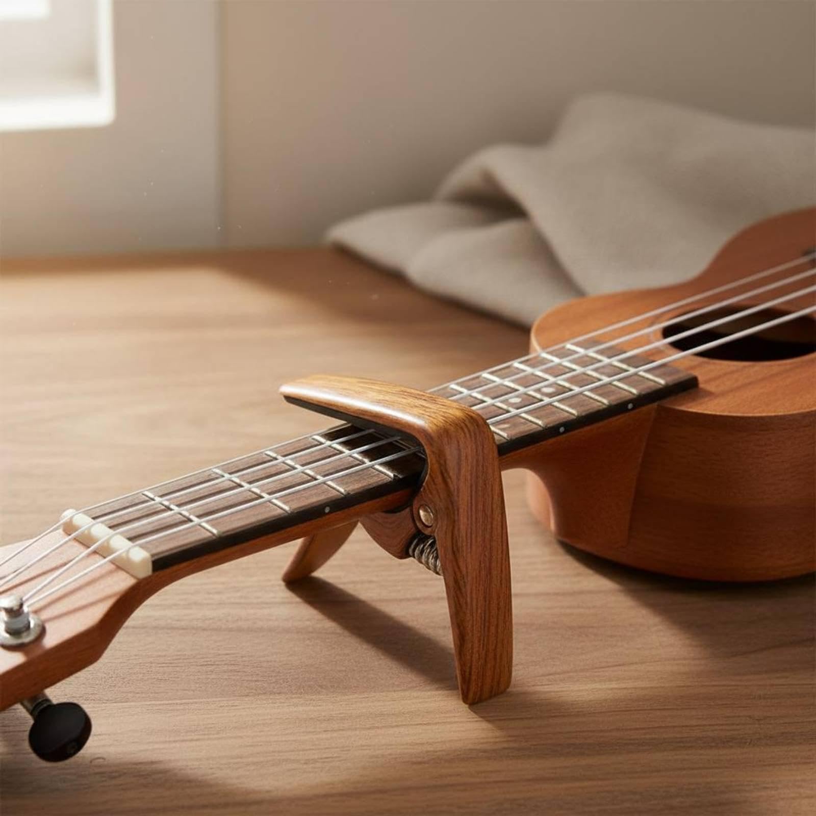 4 Pezzi Accordatore Ukulele Capotasto per Cambio Rapido Pinza Pressione Su Tutte Le Corde E Protezione Tastiera Adatto a Allenamento Live Pratica, 6 pezzi