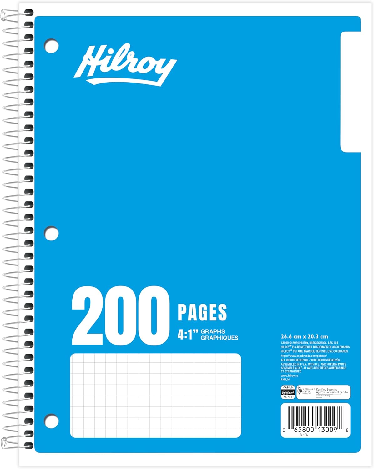 Hilroy 1-Subject Coil Notebook, 8" x 10.5", Quad Ruled, 200 Pages/100 Sheets, 1 Notebook, Colour May Vary (13009) - Image 6