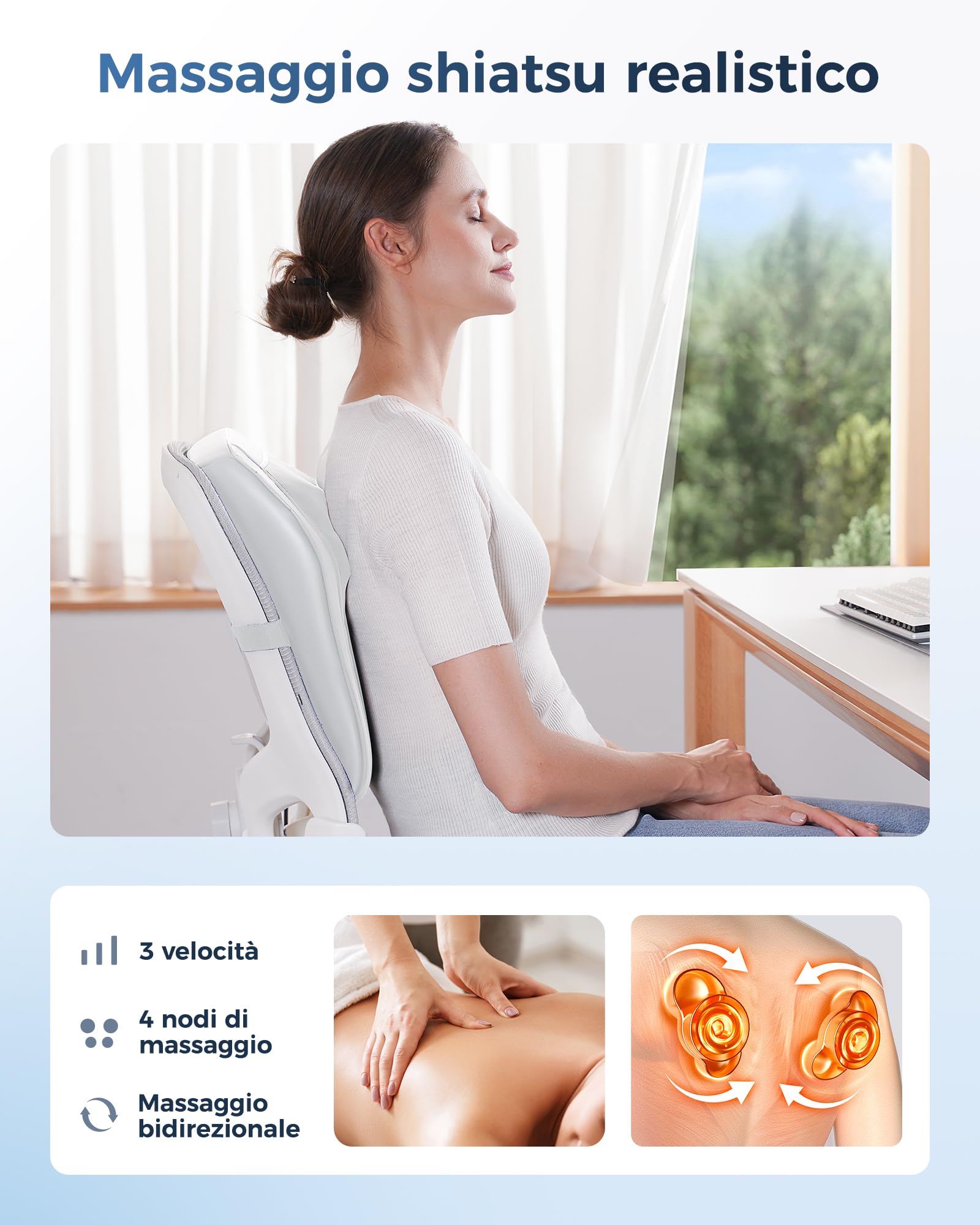 Boriwat Massaggiatore Schiena con Calore per Schiena, Collo, Spalle, Gambe | 3D Cuscino Massaggiante Impastamento Sollievo Dolore Tessuti Profondi, Casa e Ufficio, Regali Donna Uomo(Grigio chiaro）