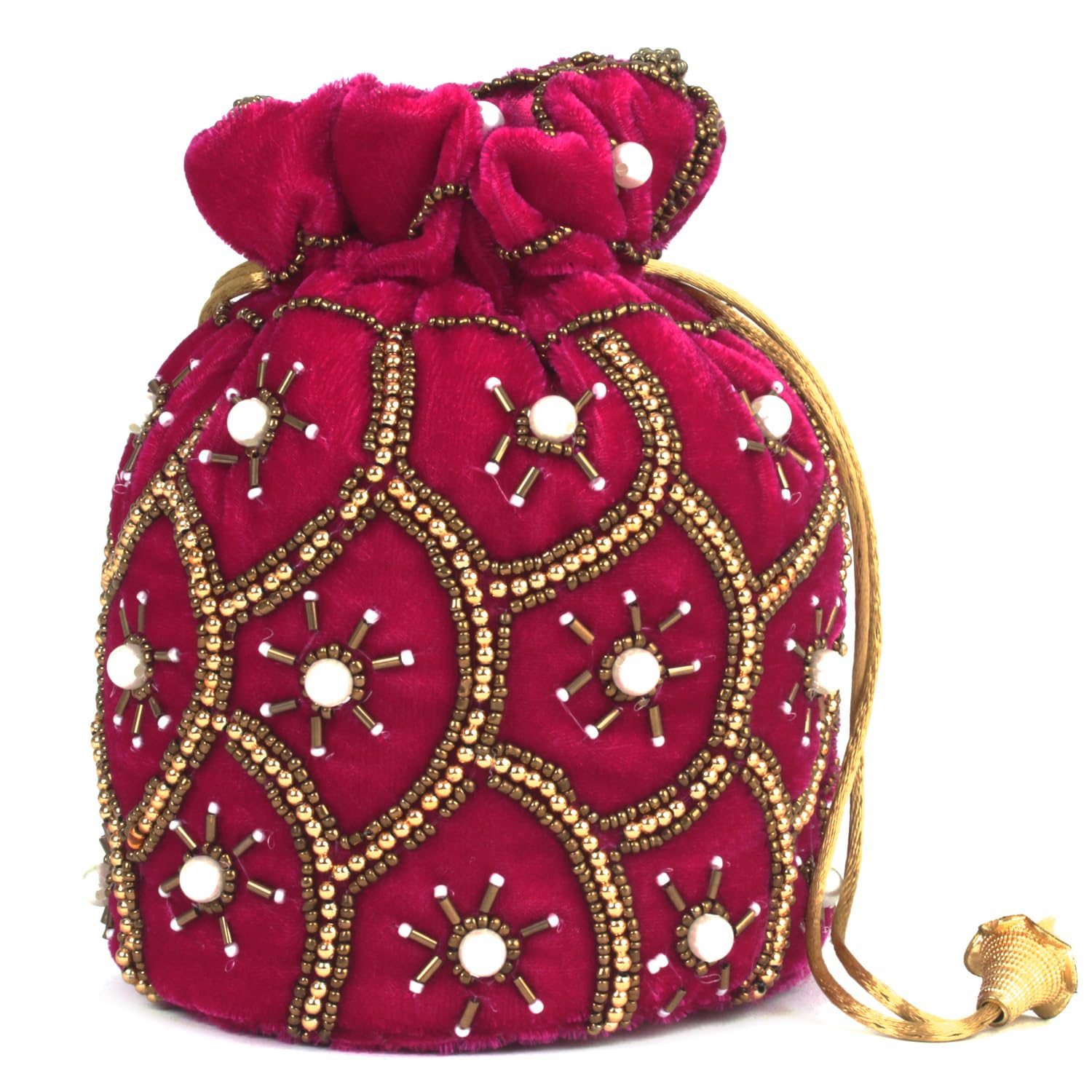Women Velvet Potli Bag Wristlets Potli Bag For Gifting Floral Pattern Handbags Pouches - Pink-image-37