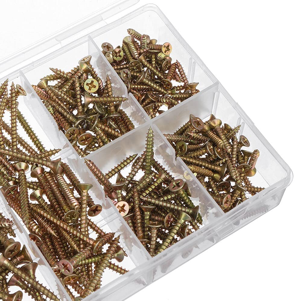 BAtlam 332-teiliges M3/M3.5/M4-Sortiment Kits Kreuzkopf-Blechschraube Trockenbau-Nagel mit hartem Flachkopf-Holzschrauben-Fasernagel