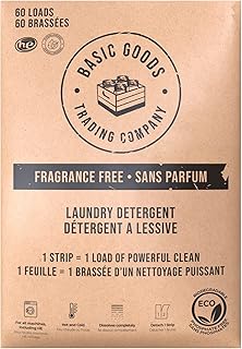Basic Goods Trading Company Hypoallergenic, Eco-friendly & Biodegradable Plastic-Free Laundry Detergent Sheets/Eco-Strips (60 Loads, Unscented)