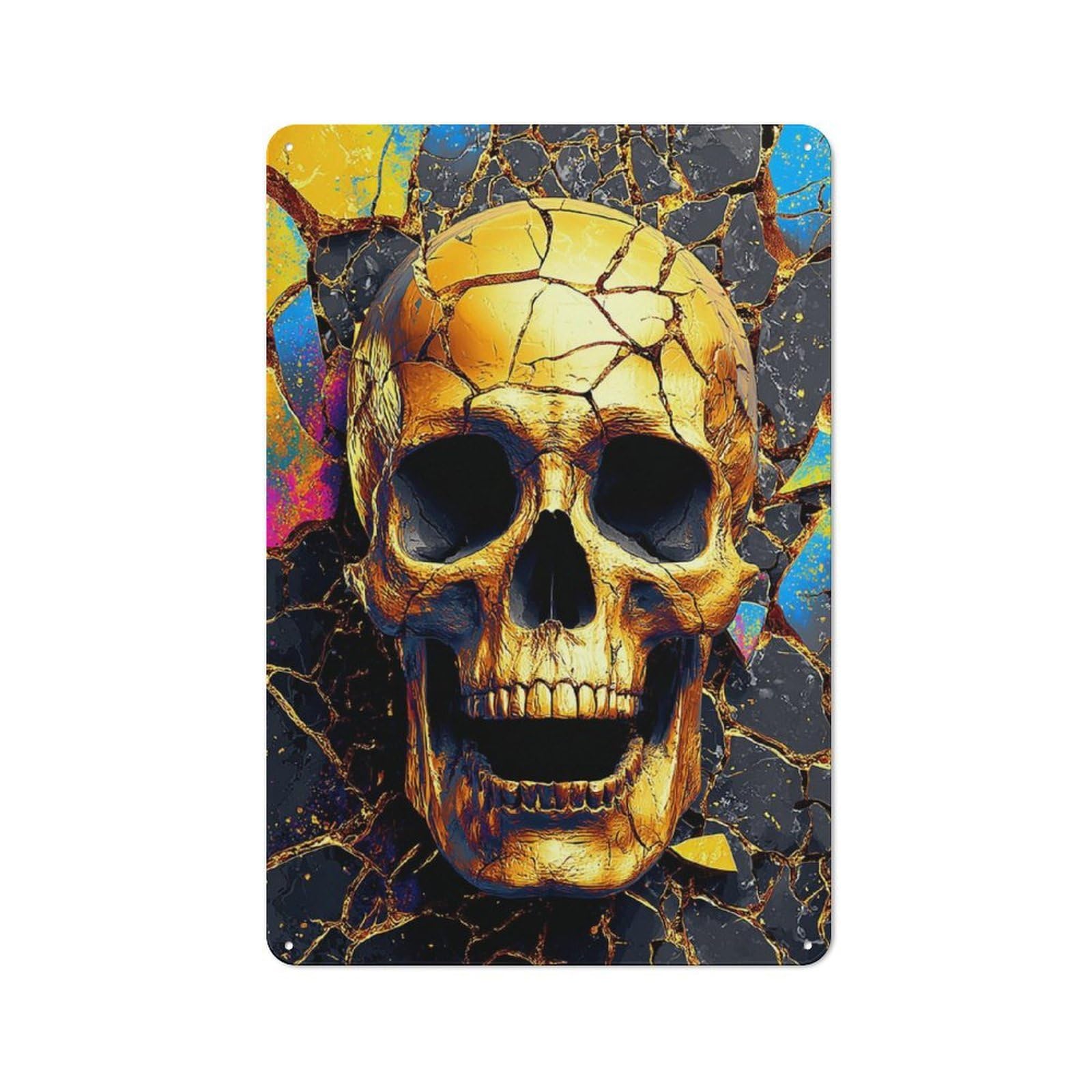 Farmhouse Metal Sign with Golden Skull Breakthrough Artwork Design 30x20cm, Rustic Rustic Kitchen Decor for Dining Room, Cafe, Entryway Or Family Room