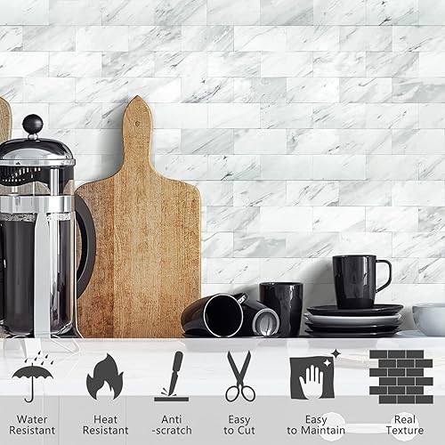 Vista 79 de STICKGOO 10 hojas de azulejos de metro para despegar y pegar, azulejos de pared para salpicaduras de cocina, azulejos de pared de PVC para Pizarra