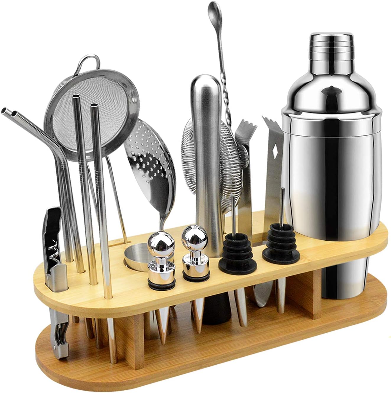 Dosenstek 18pcs Mixology Bartender Kit with Stand, 25oz Stainless Steel Cocktail Shaker Home Bar Tools Set Perfect for Drink Mixing Experience