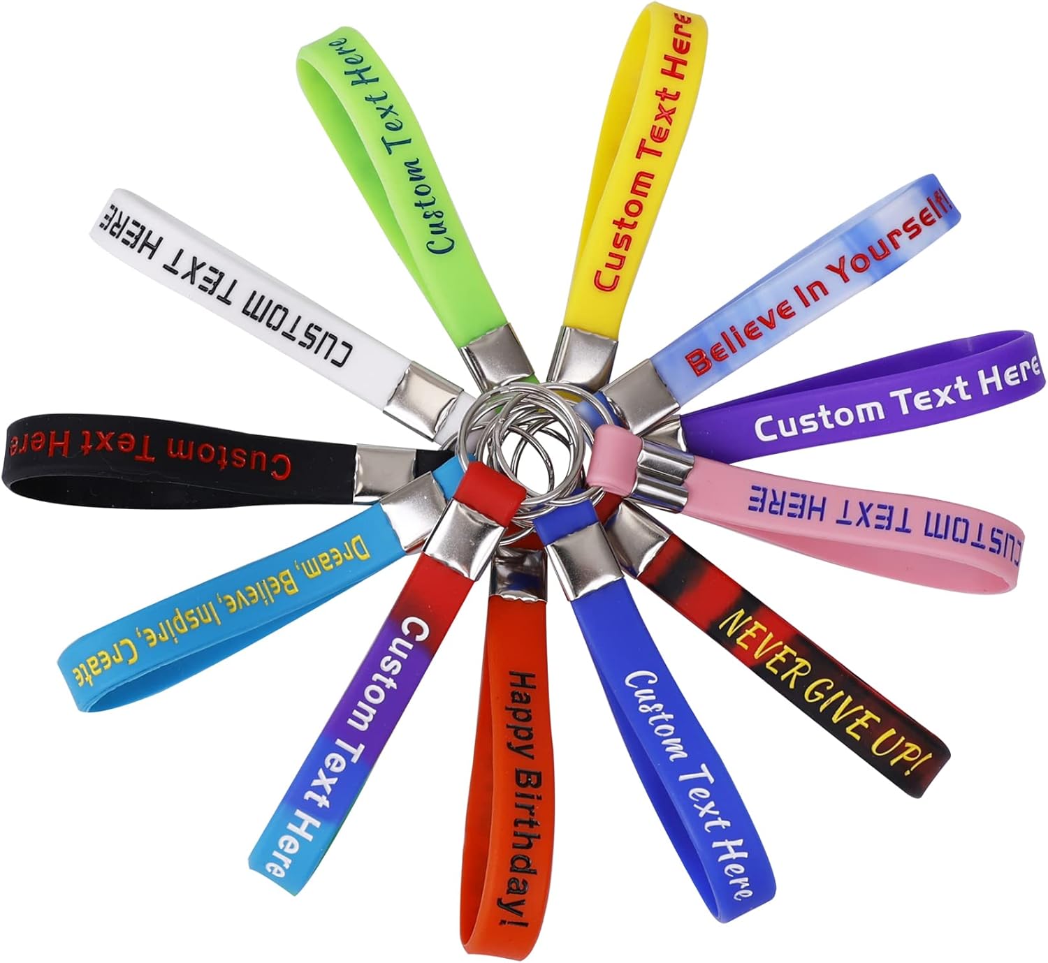 50 Custom Silicone Keychains Personalized Rubber Keyrings for Party Favors, Events