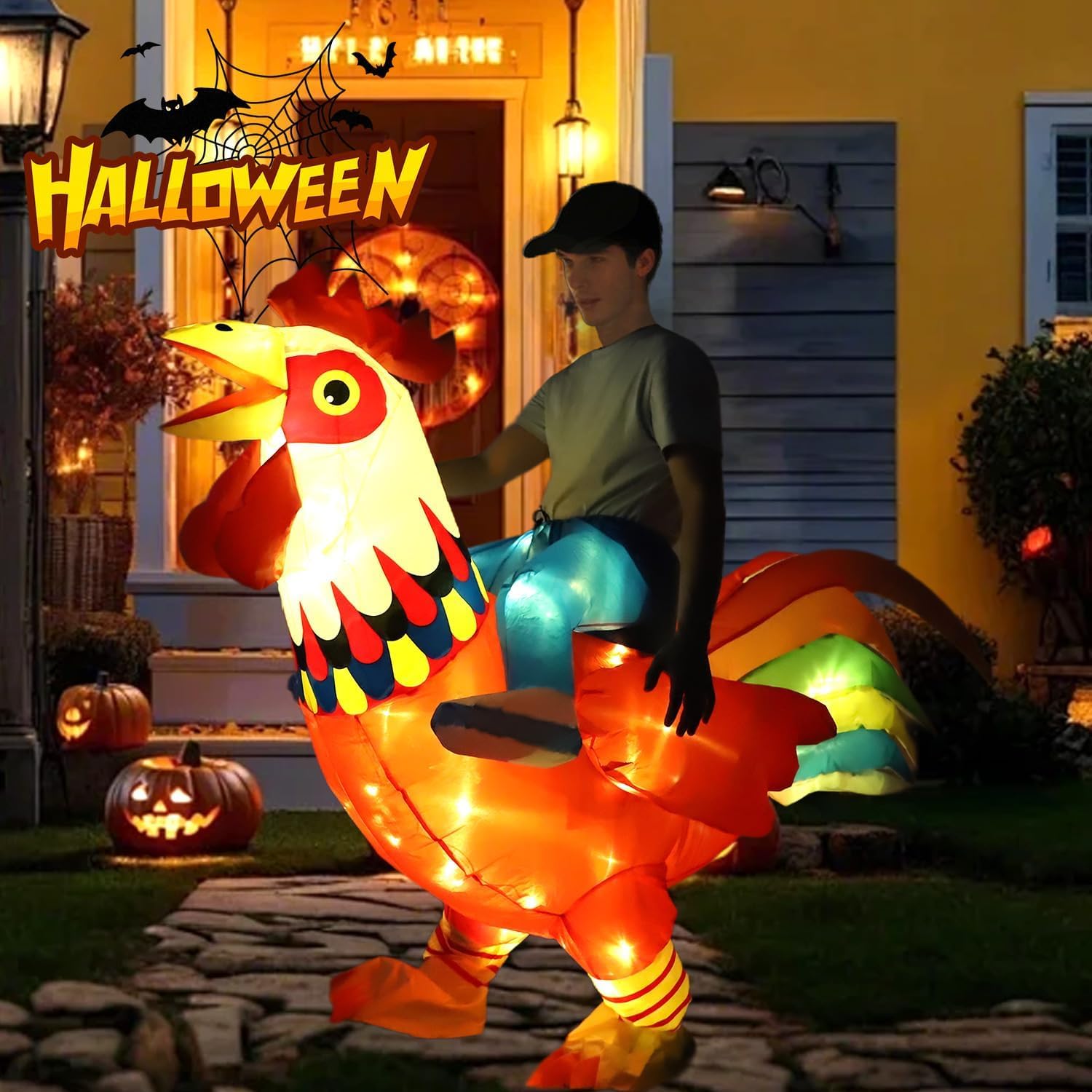 Inflatable Chicken Costume Adult with Lights, Funny Halloween Costume Ride on Rooster Costume for Party Christmas - Image 2