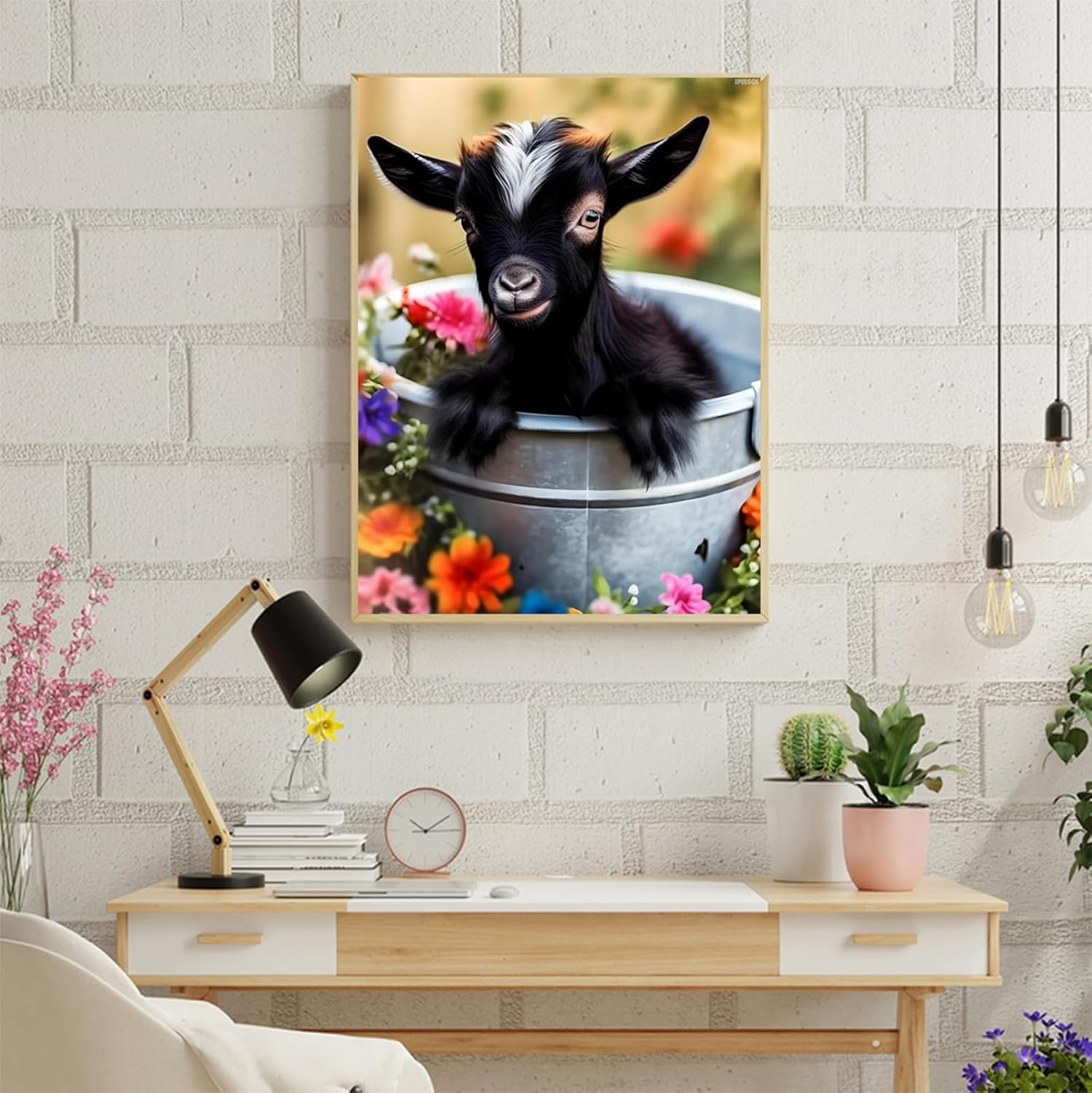 IPISSOI Black Goat Diamond Painting Kits Adults DIY 5D Full Round Diamond Gem Art Craft Gift Spring Landscape Diamond Painting, for Home Bedroom Wall Decor, Funny Decor Gifts 12x16 inch