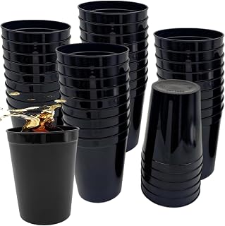 30 Pack Stadium Cups, 12 oz Plastic Tumblers, Reusable Party Cups, Black