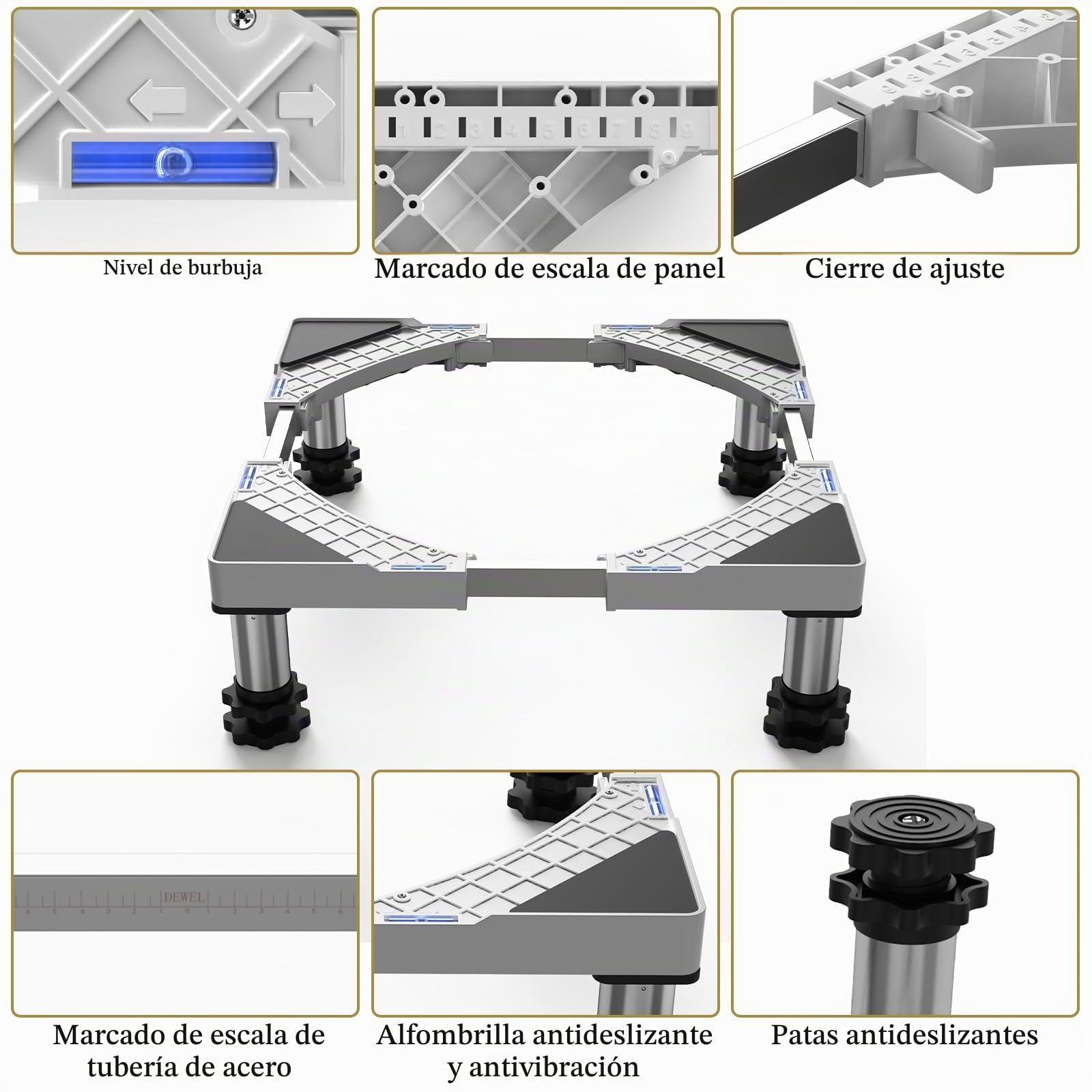 DEWEL Soporte Lavadora Ajustable para Lavadoras, Frigoríficos y Secadoras