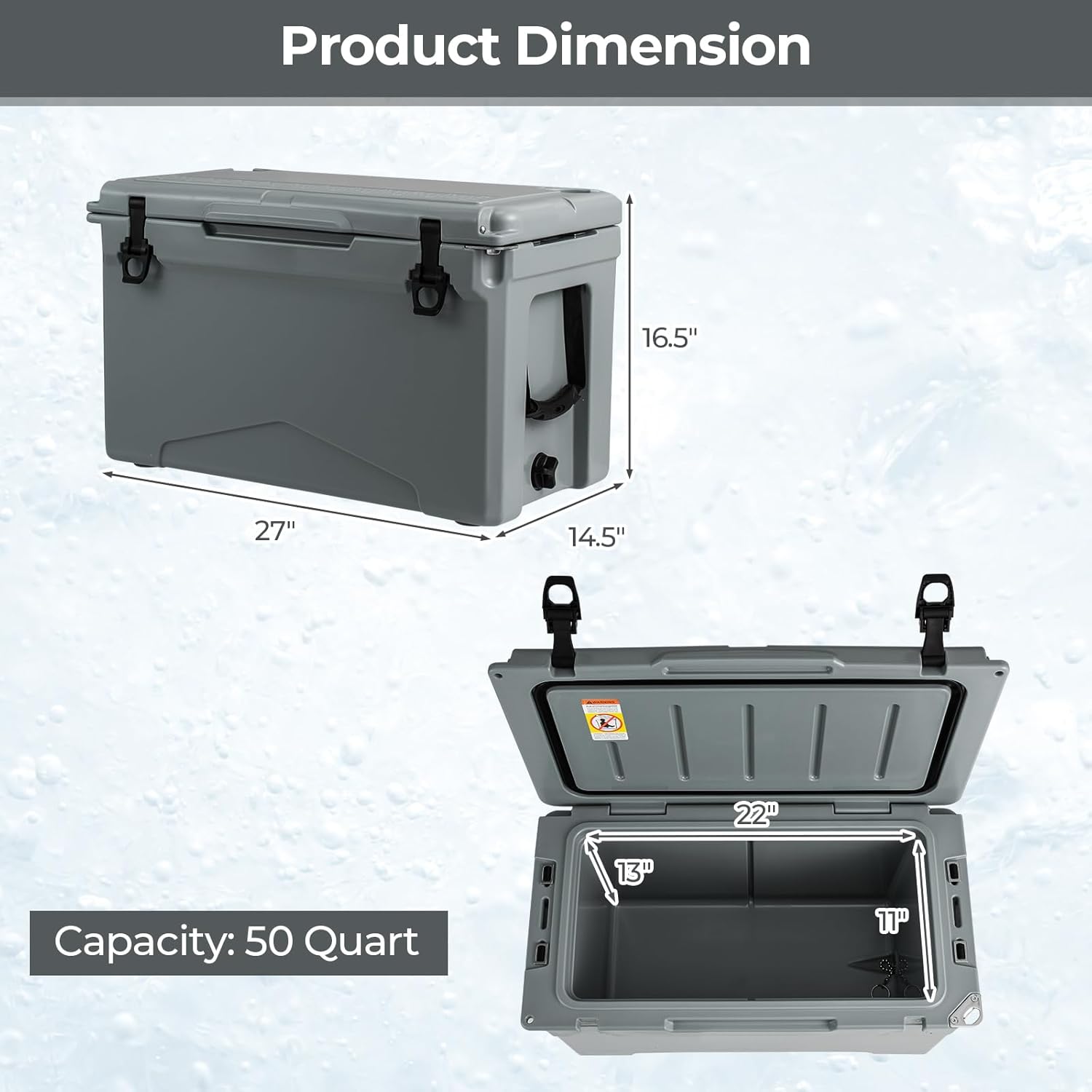 Goplus Hard Cooler, Insulated Ice Chest w/Portable Handles, Cup Holders, Ruler, Bottle Opener, 6 Day Ice Retention for Drink, Beverage, Camping, Fishing, Beach