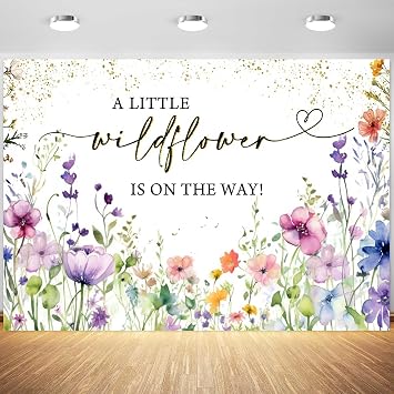 5x3ft Wildflower Baby Shower Backdrop, Purple Vinyl, Includes Backdrop Only