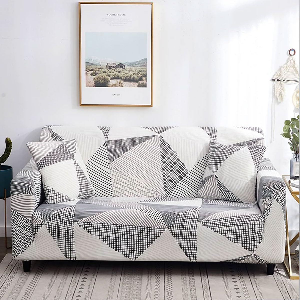 Sofa Covers 1 2 3 4 Seater High Stretch Couch Covers Printed Pattern Sofa Covers Universal Sofa Slipcover All-inclusive Couch Covers Furniture Protector for D(Size:4 Seater (235-300cm),Color:Q)