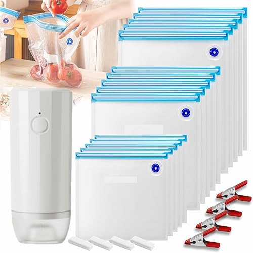Sous Vide - Bolsas reutilizables de 30 unidades, bolsas reutilizables con sellado al vacío para alimentos con bomba automática mejorada para cocinas