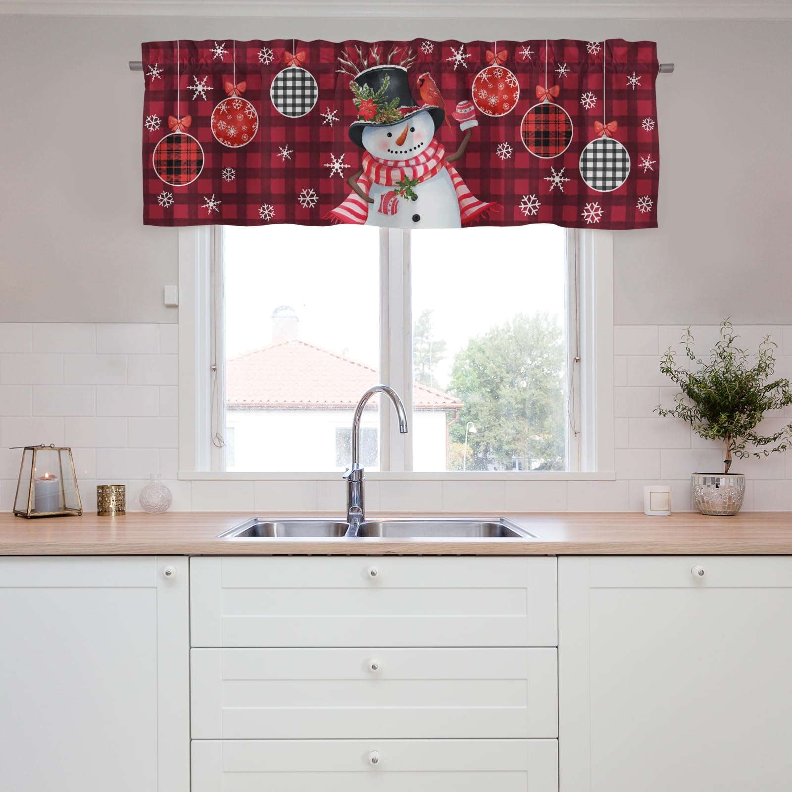 Christmas Snowman Curtains Valance,Short Curtains Valance for Small Window,Blackout Kitchen Curtain,Rod Pocket Short Window Valance Curtains,Christmas Window Curtains for Living Room Bedroom Bathroom