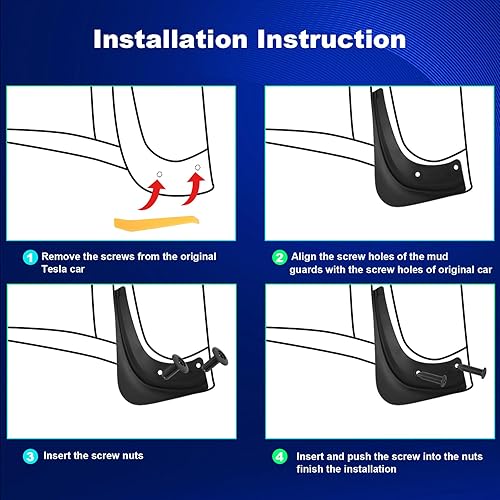 Miniatura 7 de Tesla Model 3 - Juego de 4 protectores contra salpicaduras para Tesla Model 3, 2023, 2022, 2021, modelo 3, protección sin necesidad de taladrar,