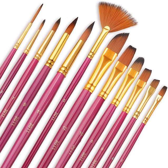Paint Brush Set, 12PCS Artist Paint Brush Set for Kids and Adults - Acrylic Paint Brush for Watercolor Oil Painting Perfect for Professionals and Beginners
