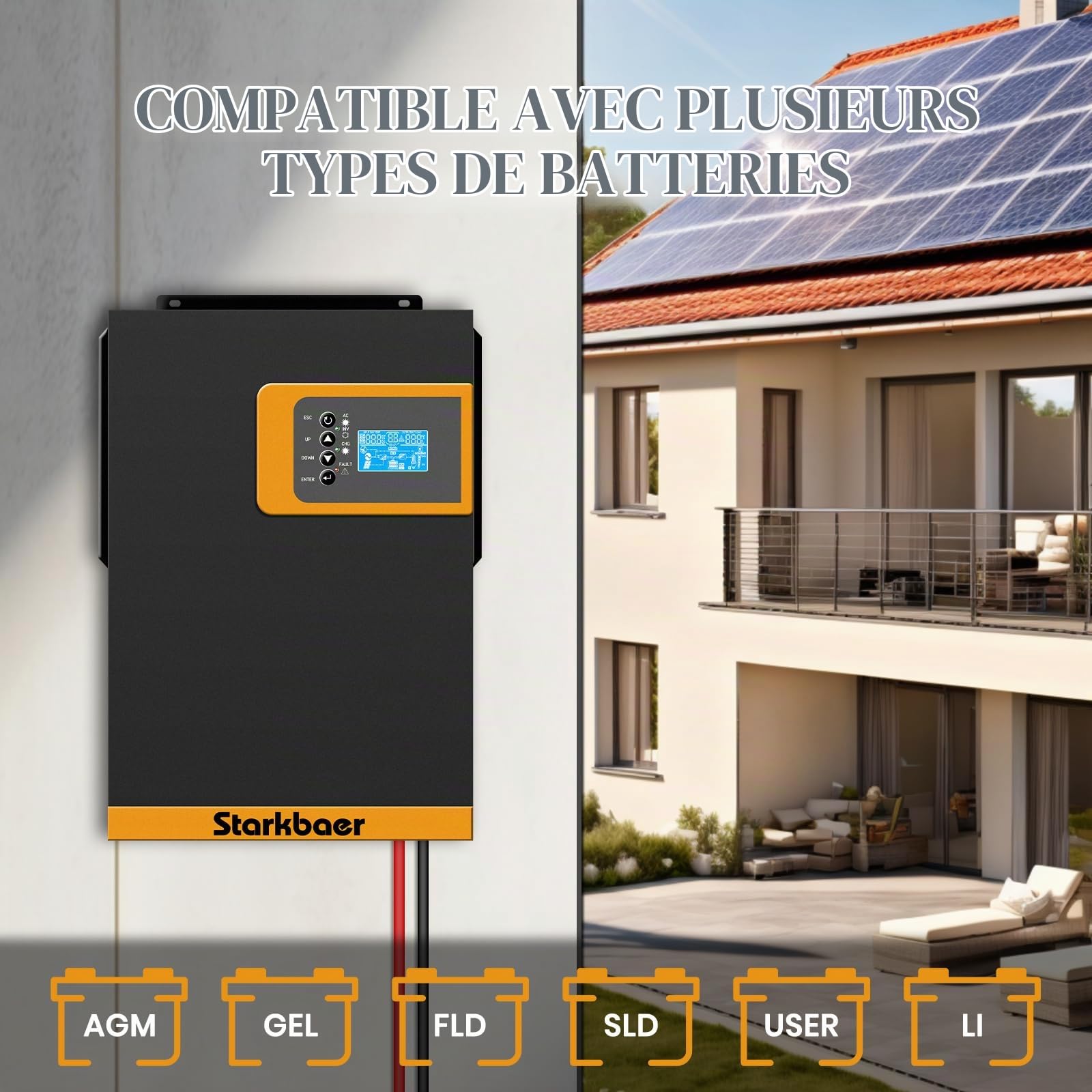 Onduleur Solaire Hybride 2500W 24V vers 220/230V AC Hybride avec régulateur de Charge Solaire MPPT 80A, Convient à Tous Les Types de Piles - pour Le Stockage Domestique (2500W24V)