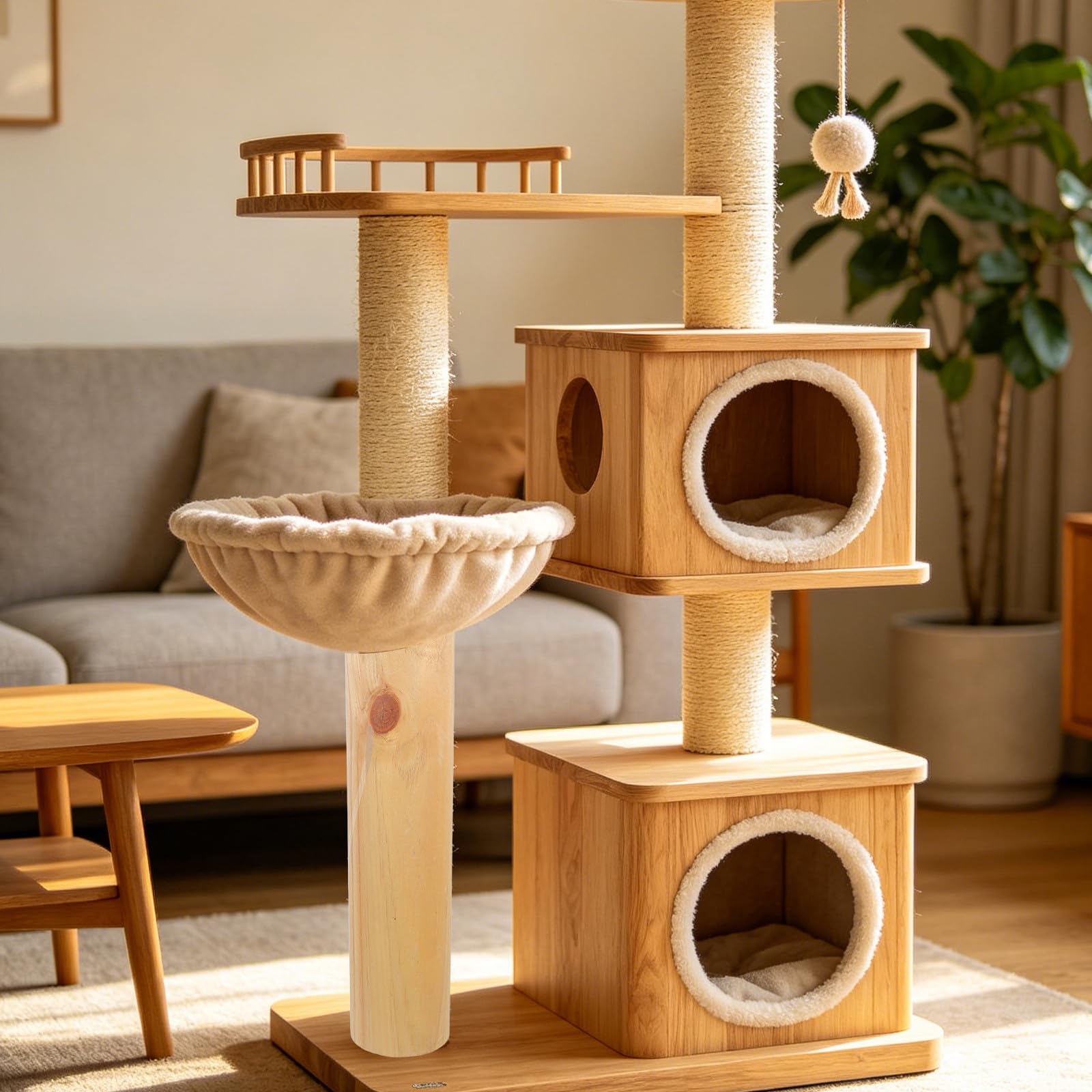 Ersatzstamm für Bodenkratzbaum, Kratzbaum aus Holz, Nachfüllstämme für Haustiere, DIY-Haustiermöbelzubehör für Katzenspielplätze, passend für 8-mm-Schrauben, 35 x 10 cm / 14 x 4 Zoll
