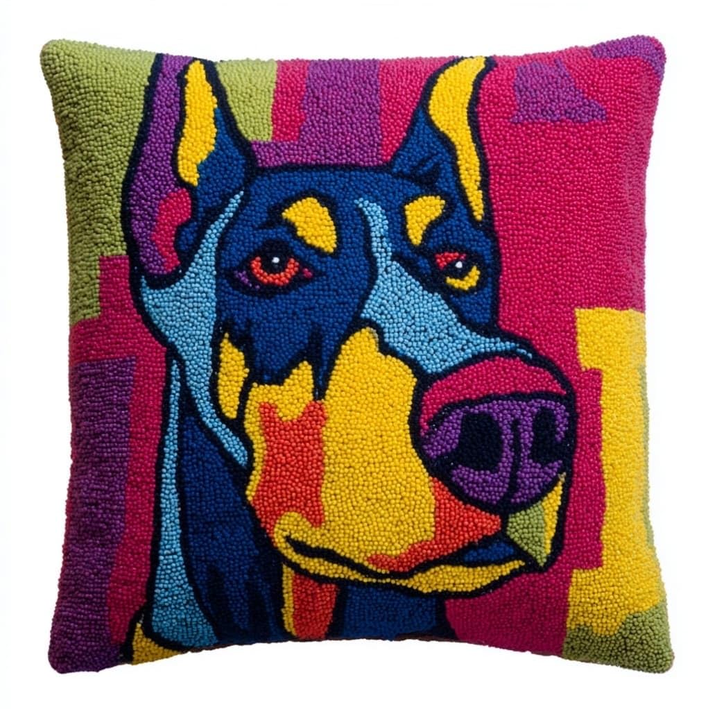 Henypt Latch Hook Pillow Kit 43x43cm,Doberman Pinscher Animal Dog