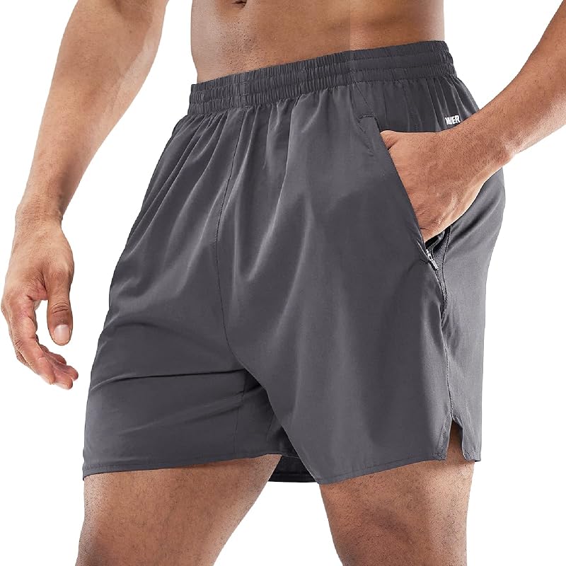 MIER Pantalones cortos para correr con entrepierna de 5 pulgadas para hombre, de secado rápido con bolsillos | Entrenamiento, atlético, tejido ligero y transpirable, cintura elástica suave, cordón interior, abertura lateral, lavable a máquina.