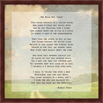 Robert Frost Road Less Traveled Poem Framed Art Print Wall Picture, Deep Mahogany Frame, 17 x 17 inches