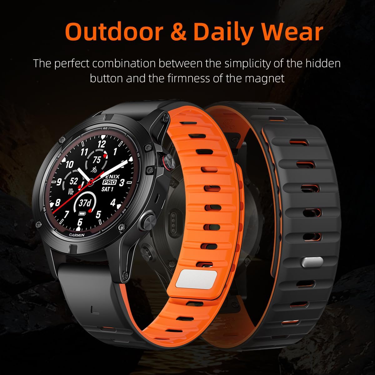 Strong Magnetic Sport Bands Compatible for Instinct 3/2/1/Fenix 8 51mm/Fenix 7X / Fenix 6X / Fenix 5X/Enduro 2, Quick Fit 22mm 26mm Silicone Wrist Strap for Fenix 8/7/6/5/Forerunner 935/945/Epix Gen 2 image 5