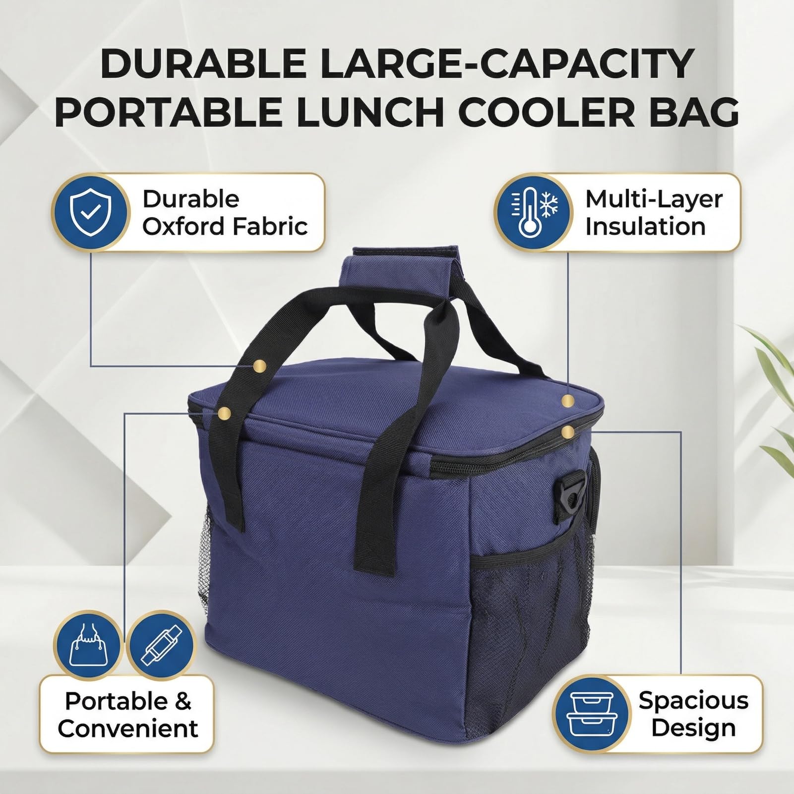 Ejoyous Borsa Termica per il Pranzo, Borsa Termica in Tessuto Oxford con Isolamento Ispessito a 4 Strati, Cerniera Sigillata, Tracolla Staccabile, Grande capacità per Lavoro, Picnic, Campeggio