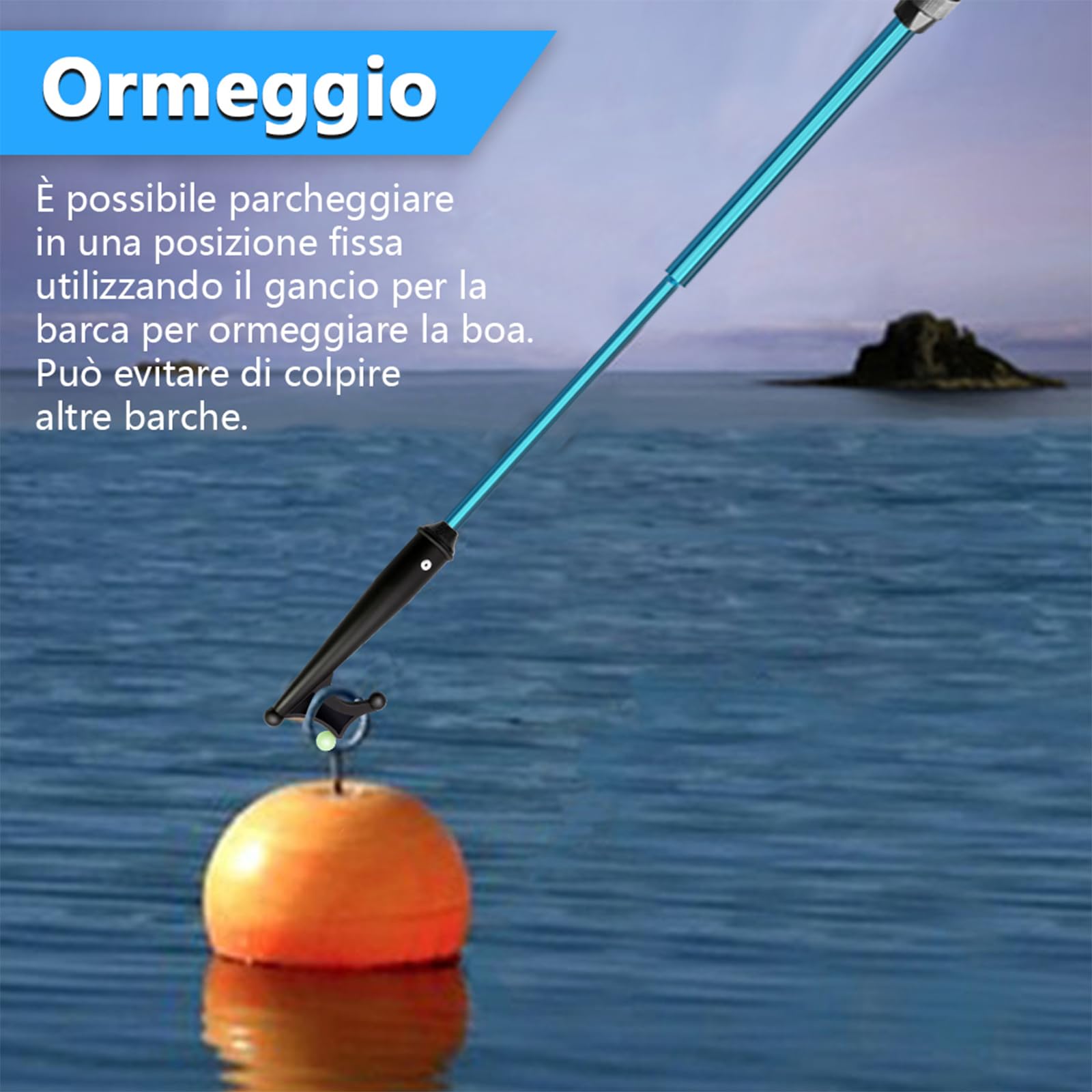 KOMCLUB Gancio telescopico per barche in alluminio leggero con spinta pole multiuso allungabile, impugnatura in gomma antiscivolo con perline luminose, gancio in plastica e cordino per docking e