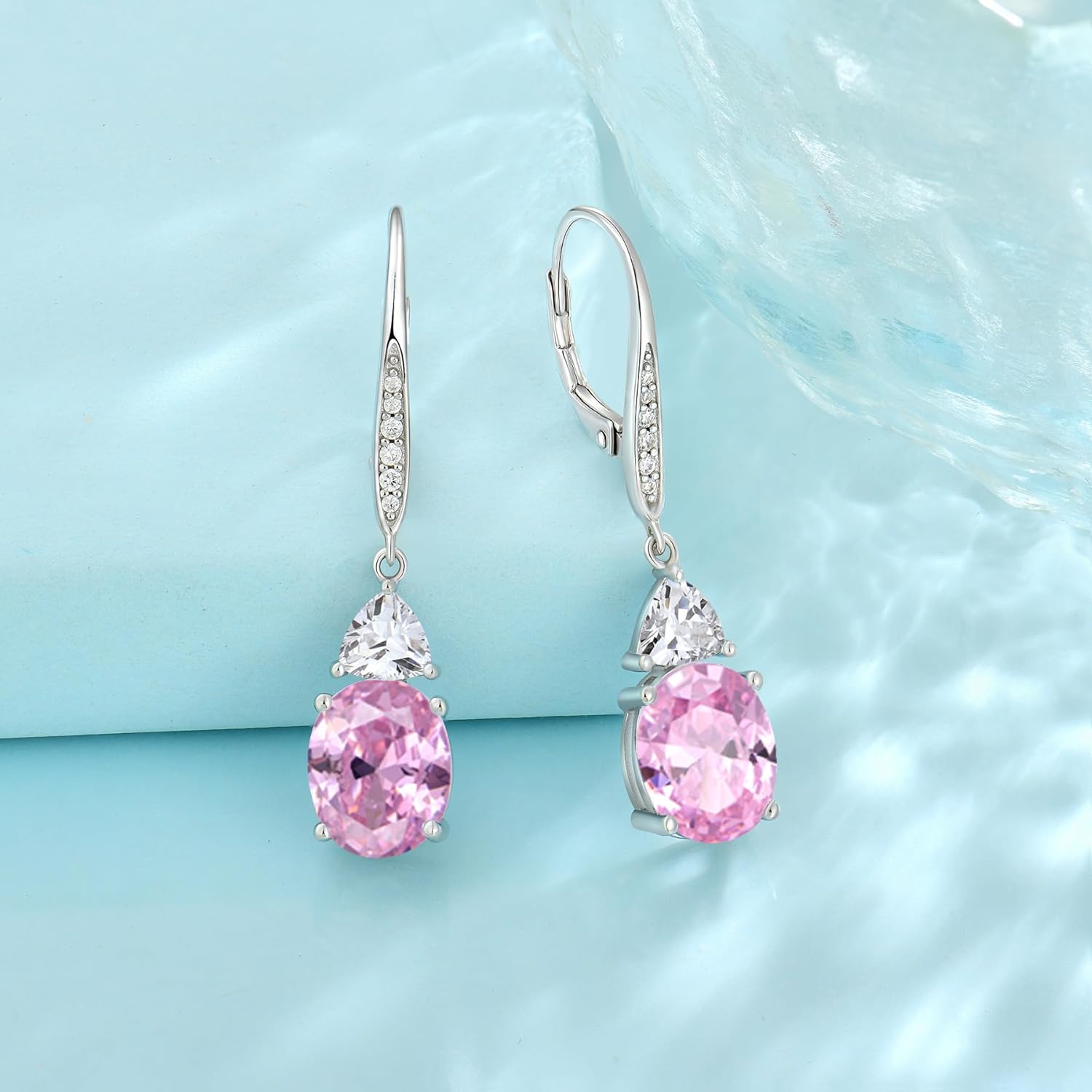 Oval Dangle Drop Earrings for Women 925 Sterling Silver Leverback Earrings Birthstone Jewelry Gifts for Her - Image 4