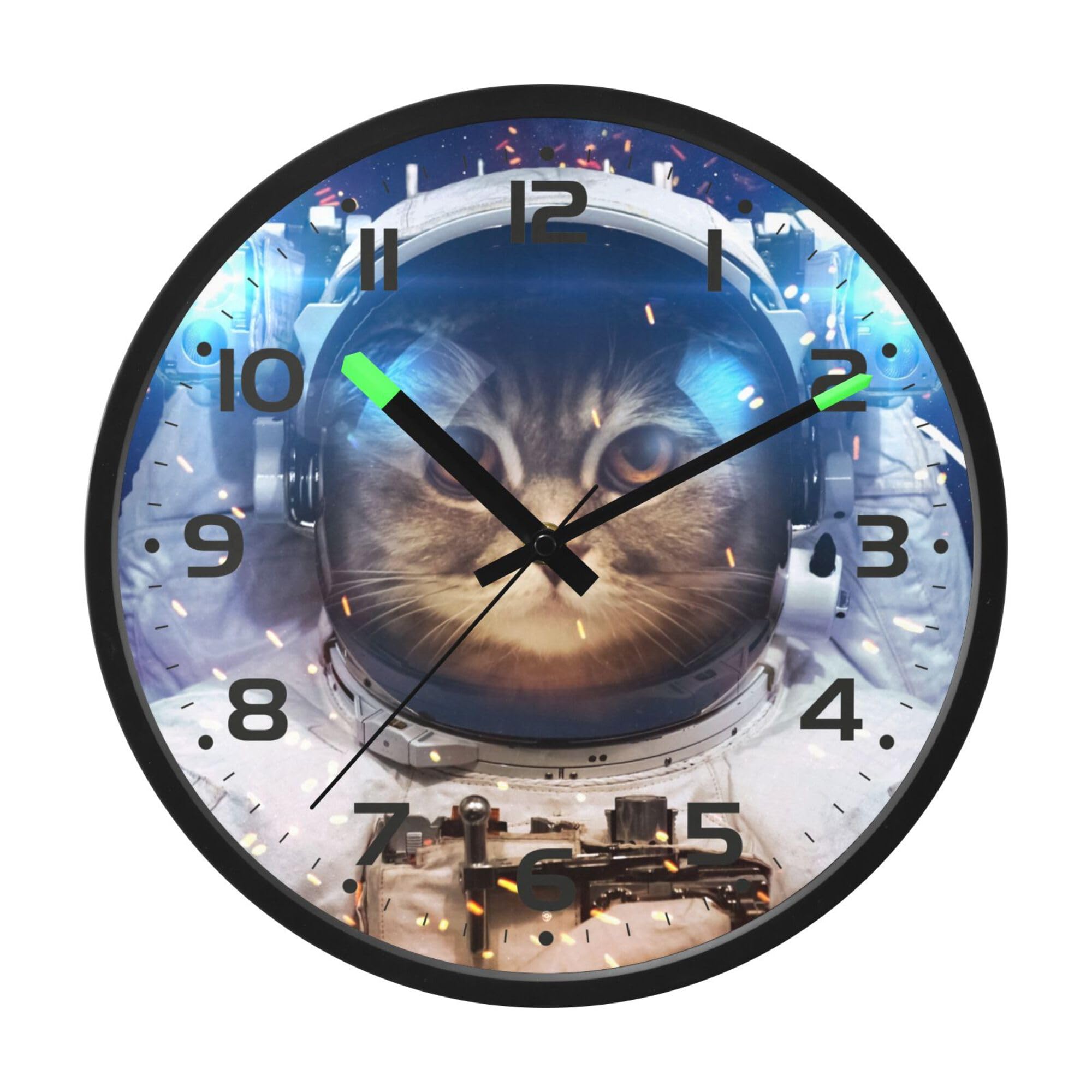 ALAZA Moderno reloj de pared digital redondo de 12 pulgadas, astronauta, gato, planeta, silencioso, decorativo, LED, funciona con pilas, para cocina, sala de estar, oficina