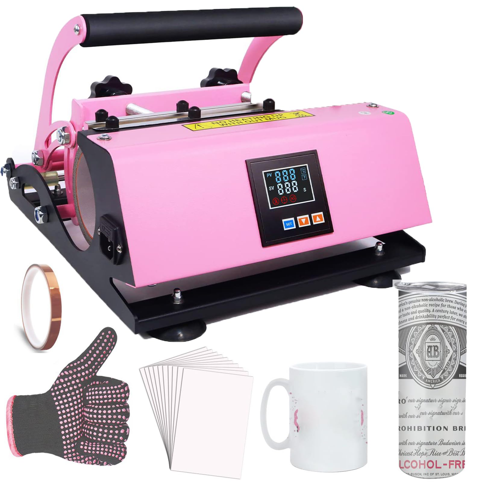 Prasa Termiczna 300-850ml do Kubków z Wyświetlaczem LCD i Kontrolą Temperatury 0-220°C, Maszyna do Transferu Ciepła do DIY Pusta Smukła Szklana Słoik Puszka Kubek do Kawy