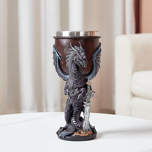 Miniatura 6 de Copa de dragón de llama púrpura con inserto de acero inoxidable, regalo de mazmorras y dragones de fantasía, copa de cáliz de vino
